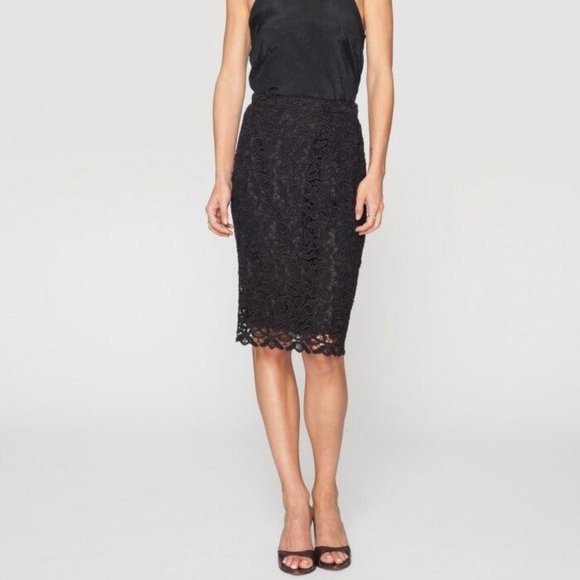 SOLD*** Johnny Was MAEVE Crochet Lace Pencil SKIRT Knee Length SILK Lining Black - Picture 3 of 6